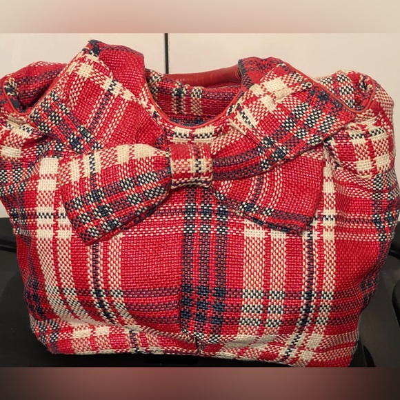 Kate Spade Bow front Plaid Medium Satchel/Handbag Red/Cream/Navy - Picture 4 of 11